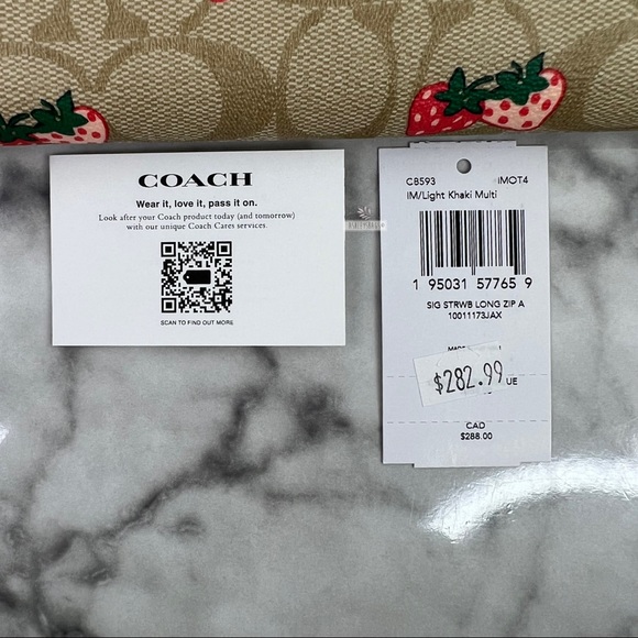 Coach Long Zip Around Wallet Wristlet In Signature Canvas With Strawberry Print - Picture 8 of 8